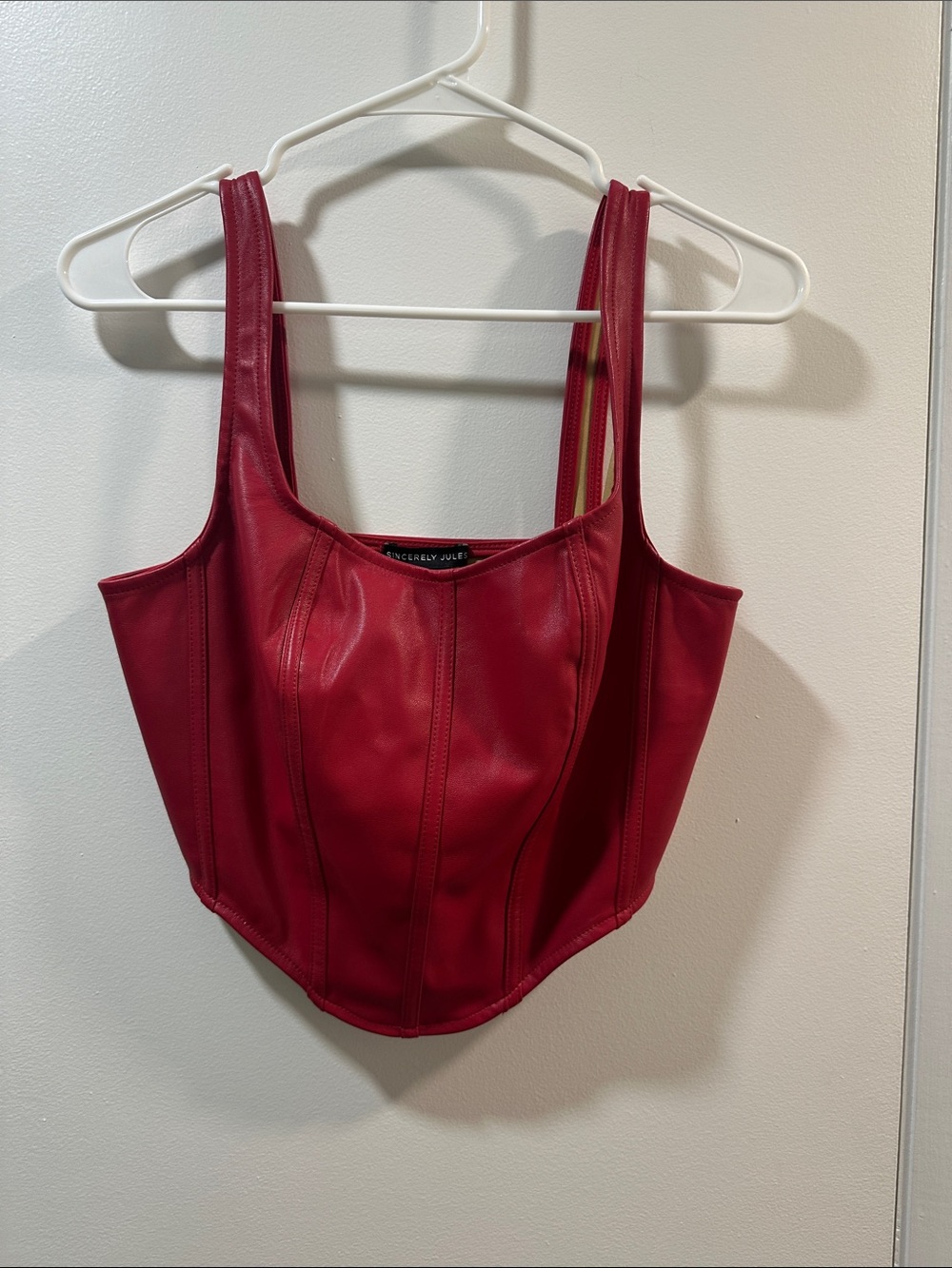 Sincerly Jules Red Faux-Leather Corset Tank Top